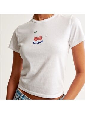 Abercrombie & Fitch White Les Cerises Cherry Graphic Skimming Tee Size M